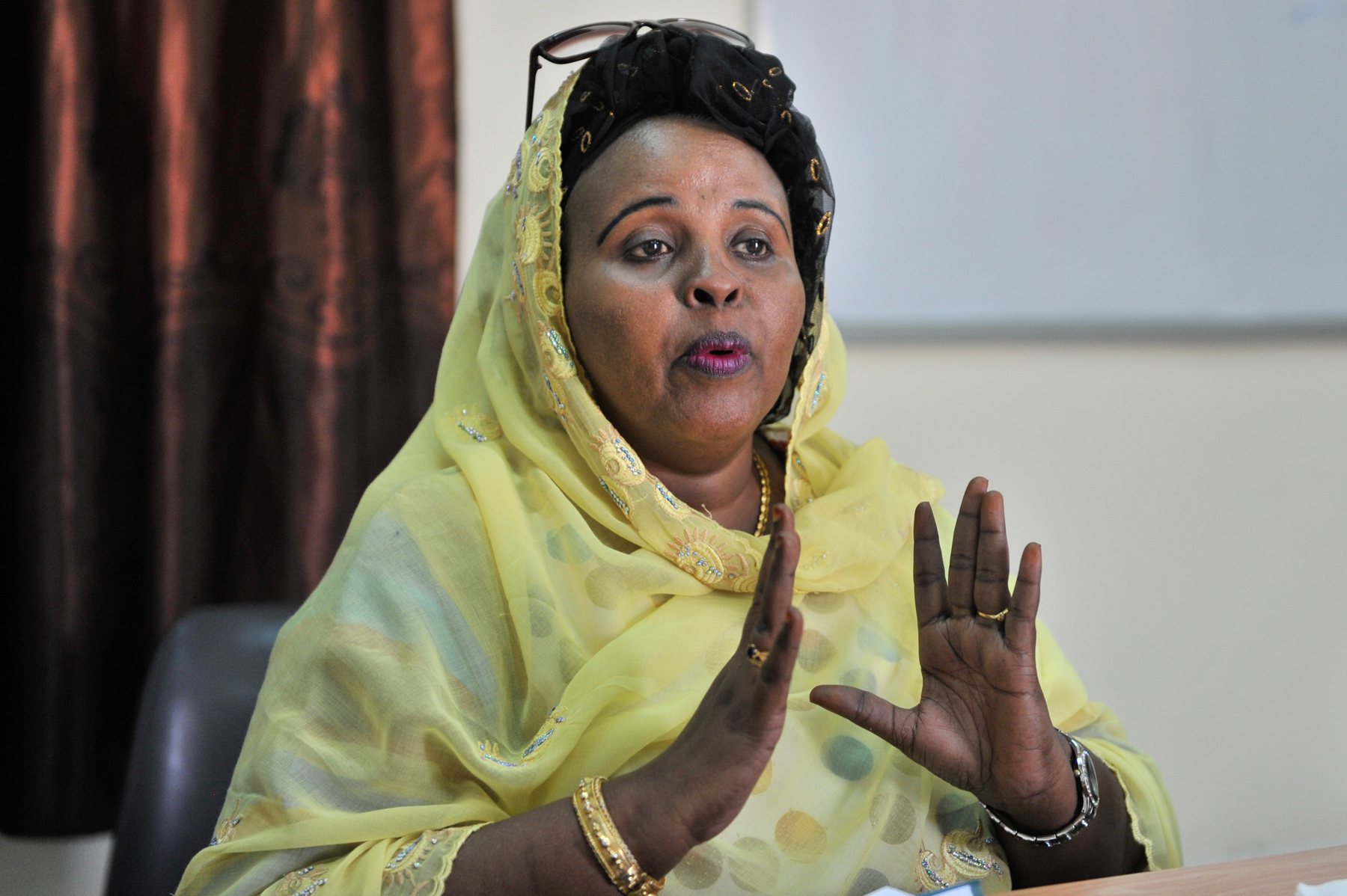 Somali woman participating in a community dialogue